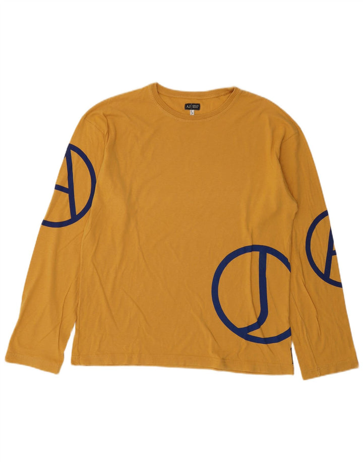 Armani Jeans Мужской топ с рисунком с длинным рукавом, средний желтый хлопок