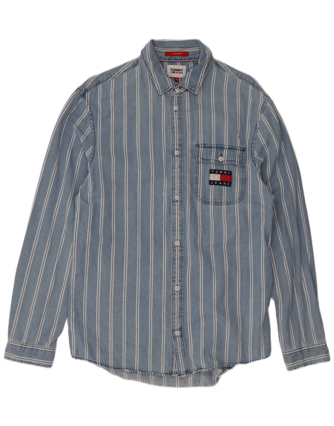 Tommy Hilfiger Мужская рубашка классического кроя из хлопка средней синей полоски