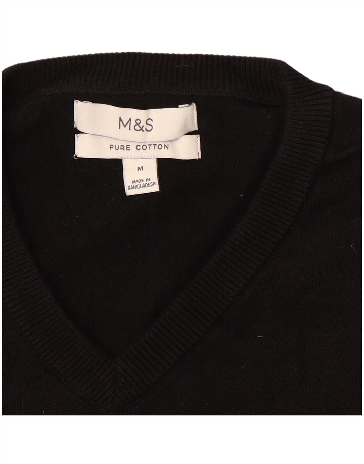 Мужской джемпер с v-образным вырезом Marks & Spencer, средний черный хлопковый свитер