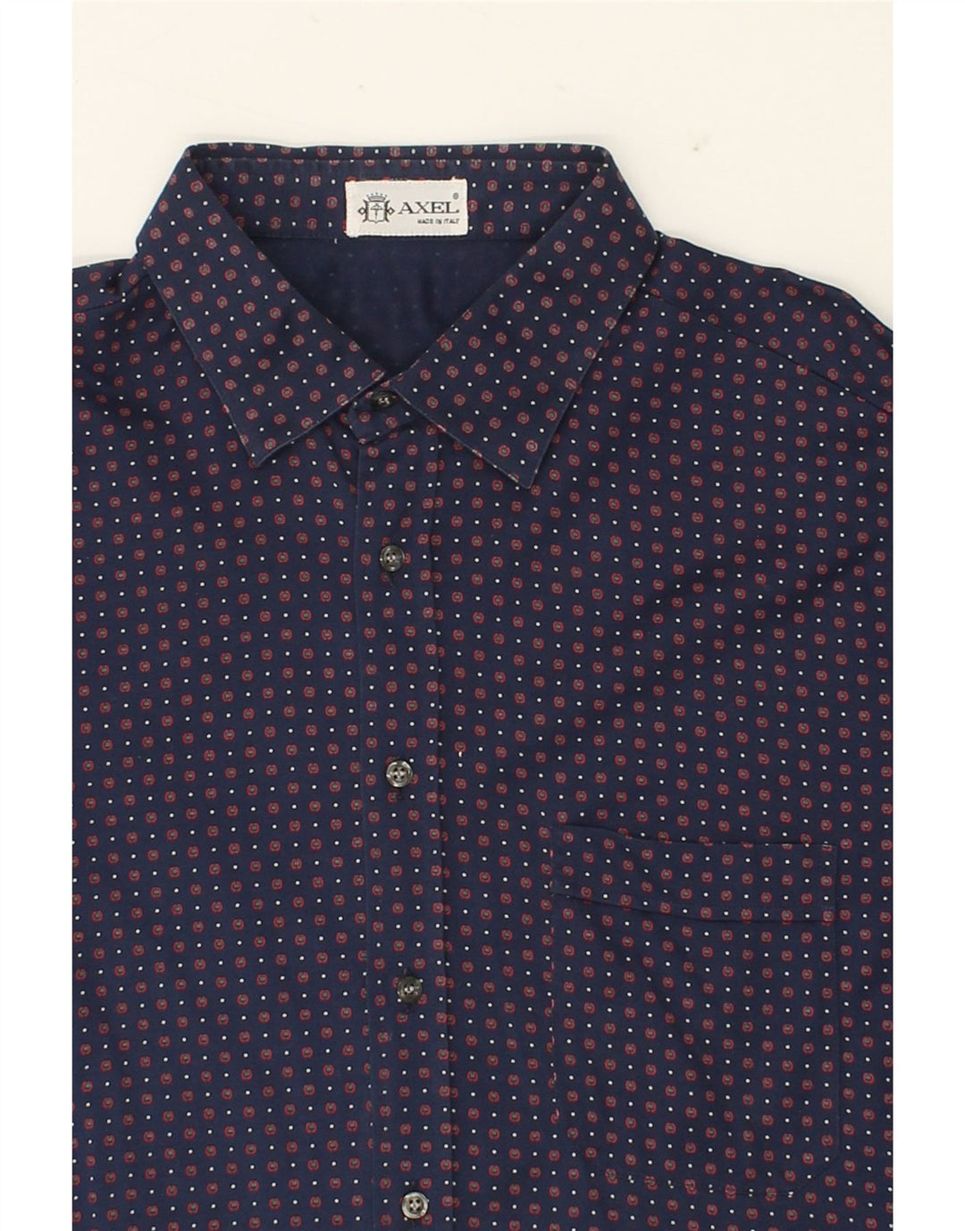 VINTAGE Mens Short Sleeve Shirt Medium Navy Blue Spotted Cotton Vintage Vintage and Second-Hand Vintage from Messina Hembry 