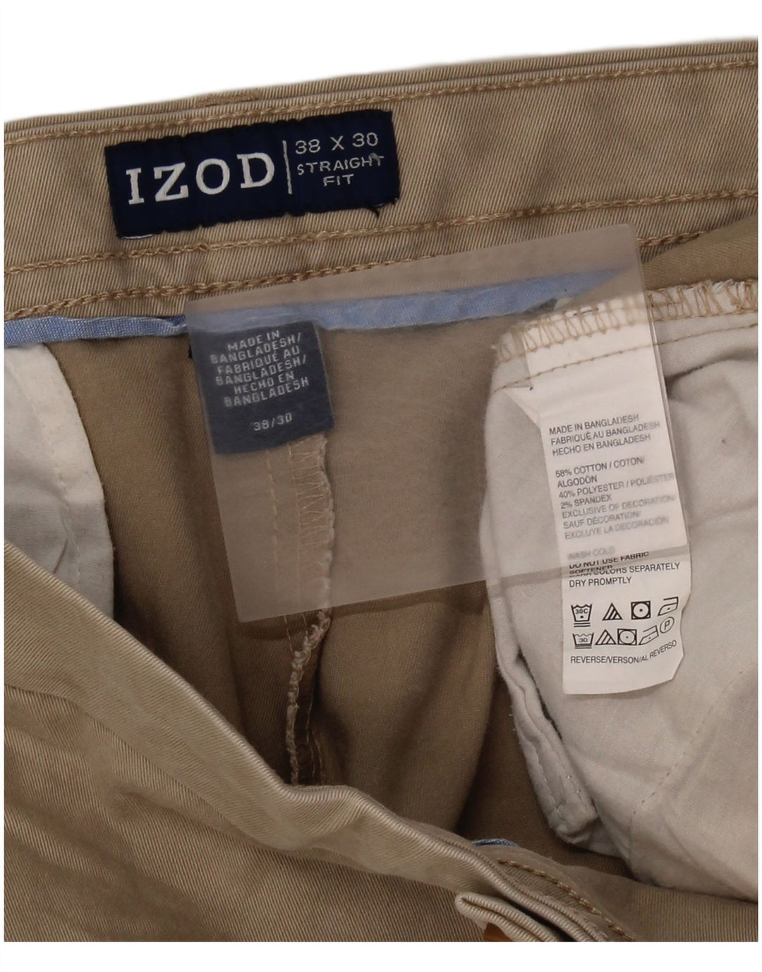 IZOD Мужские прямые брюки чинос W38 L30 бежевого цвета, хлопок