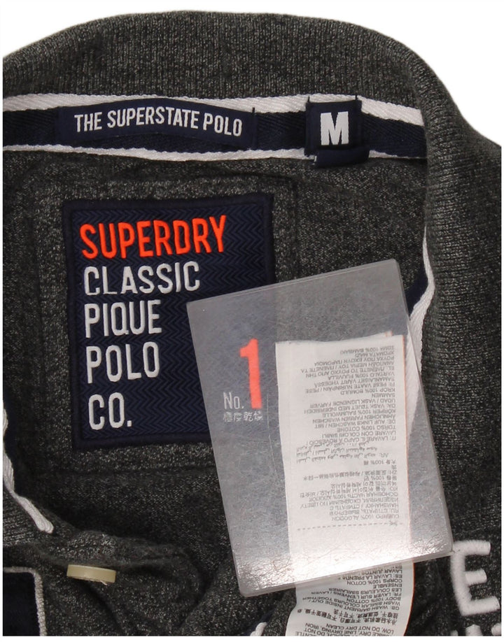 Superdry Мужская классическая рубашка-поло с длинным рукавом с графическим рисунком среднего серого цвета, хлопок