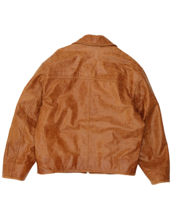 Мужская кожаная куртка свободного покроя VINTAGE UK 38, кожа среднего коричневого цвета