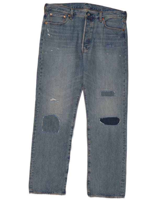Мужские прямые джинсы Levi's 501 W36 L32 синие, пэчворк, хлопок