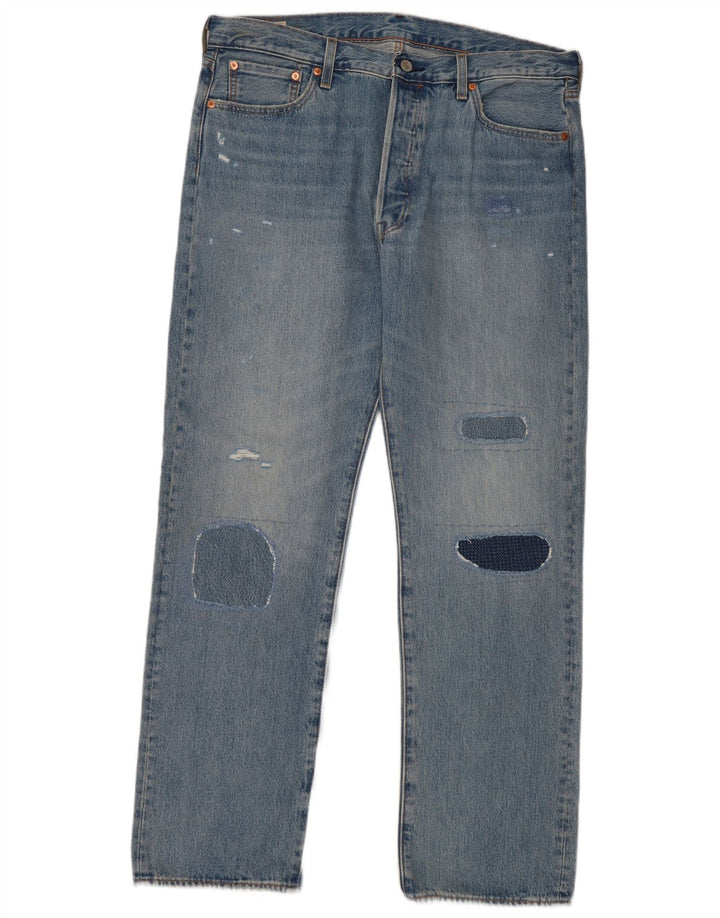 Мужские прямые джинсы Levi's 501 W36 L32 синие, пэчворк, хлопок