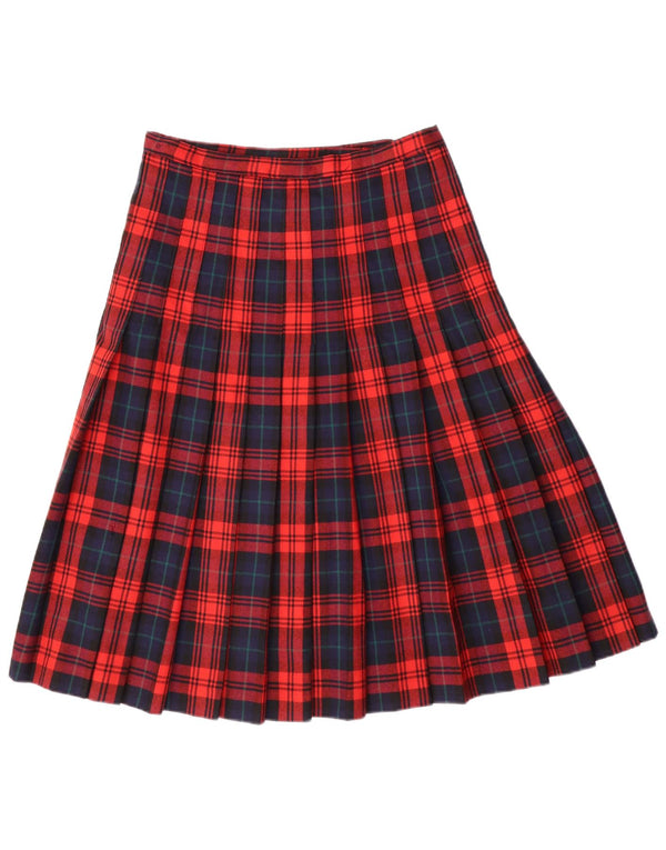 Винтажная женская плиссированная юбка-нож IT 42 Medium W28 Красная клетка из натуральной шерсти
