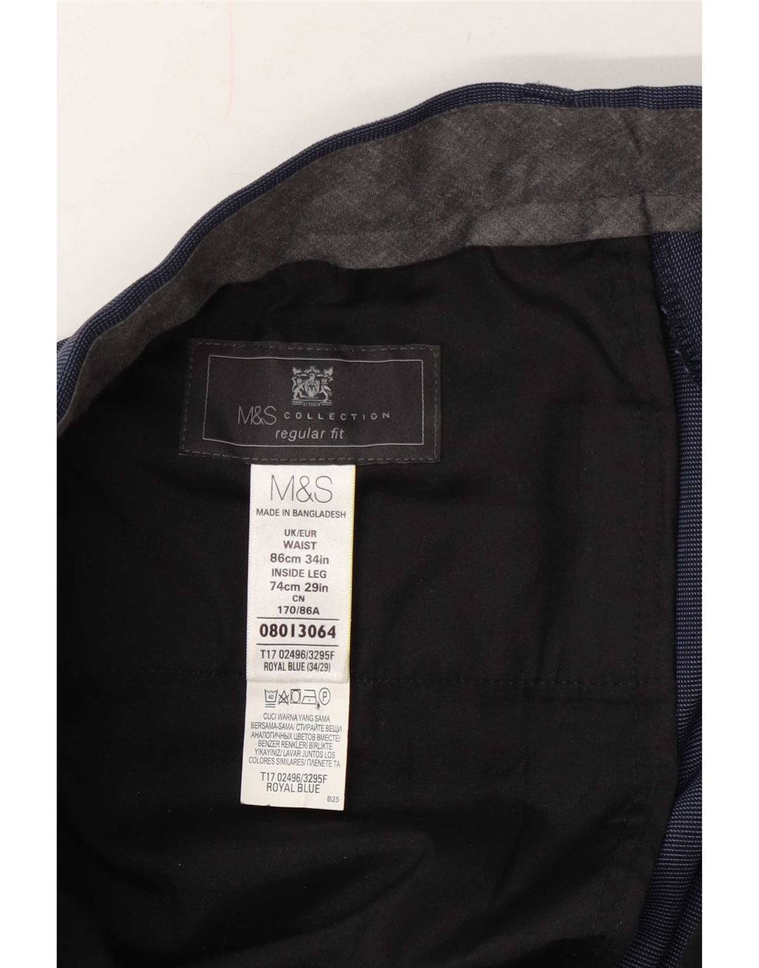 Мужские костюмные брюки стандартного кроя Marks & Spencer W34 L29 темно-синие в пятнистый цвет