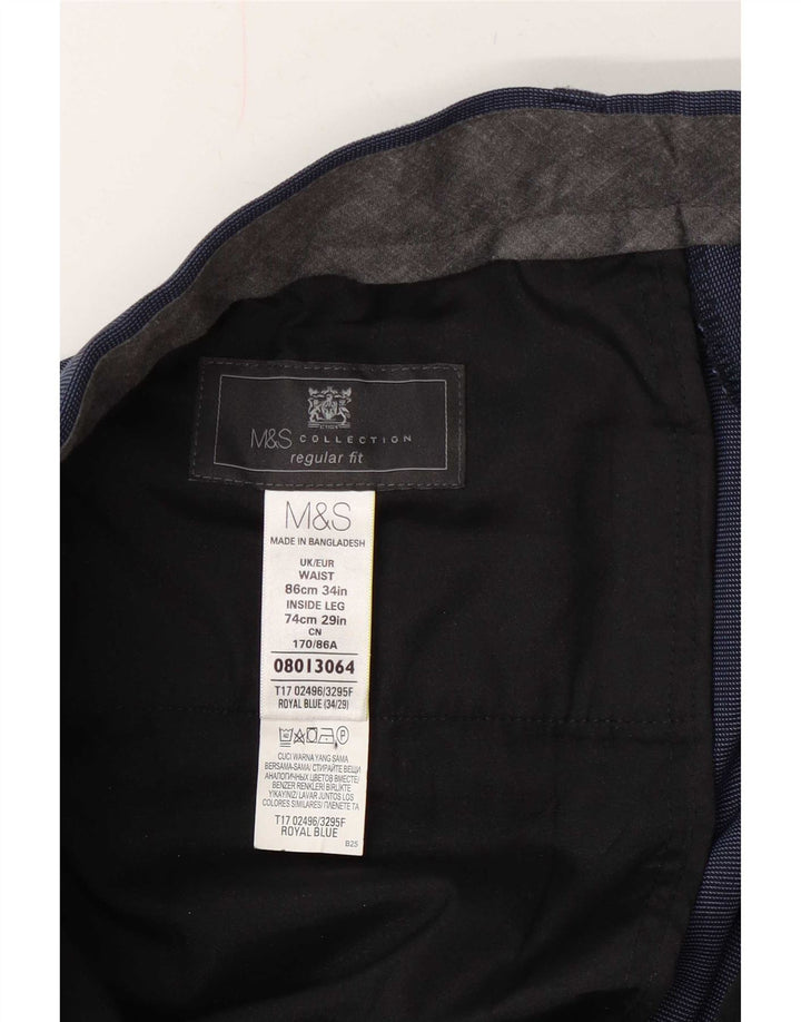 Мужские костюмные брюки стандартного кроя Marks & Spencer W34 L29 темно-синие в пятнистый цвет