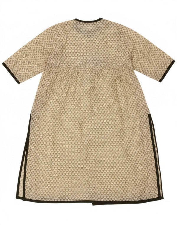 Винтажное женское платье макси с длинными рукавами, Великобритания, 14, большое бежевое шелковое платье с цветочным принтом