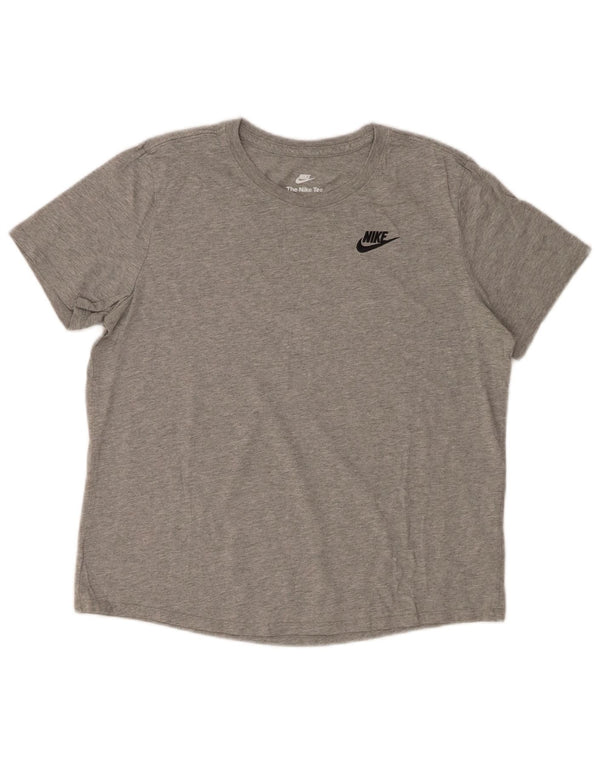 NIKE Womens T-Shirt Top UK 14 Medium Grey Flecked Cotton