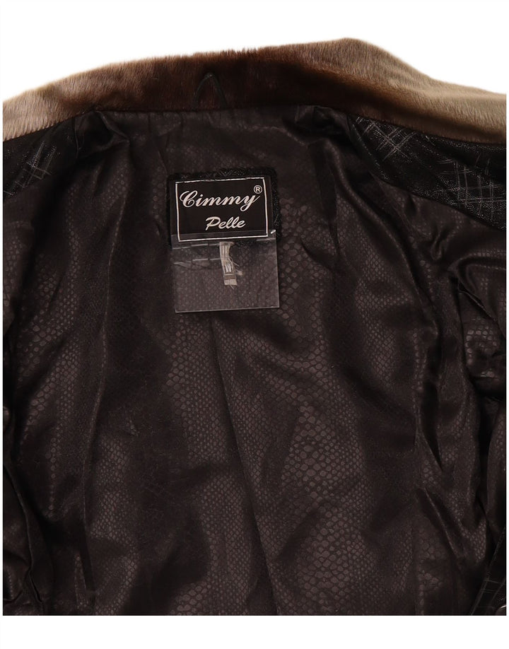 VINTAGE Womens Leather Coat UK 14 Medium Black Geometric Leather