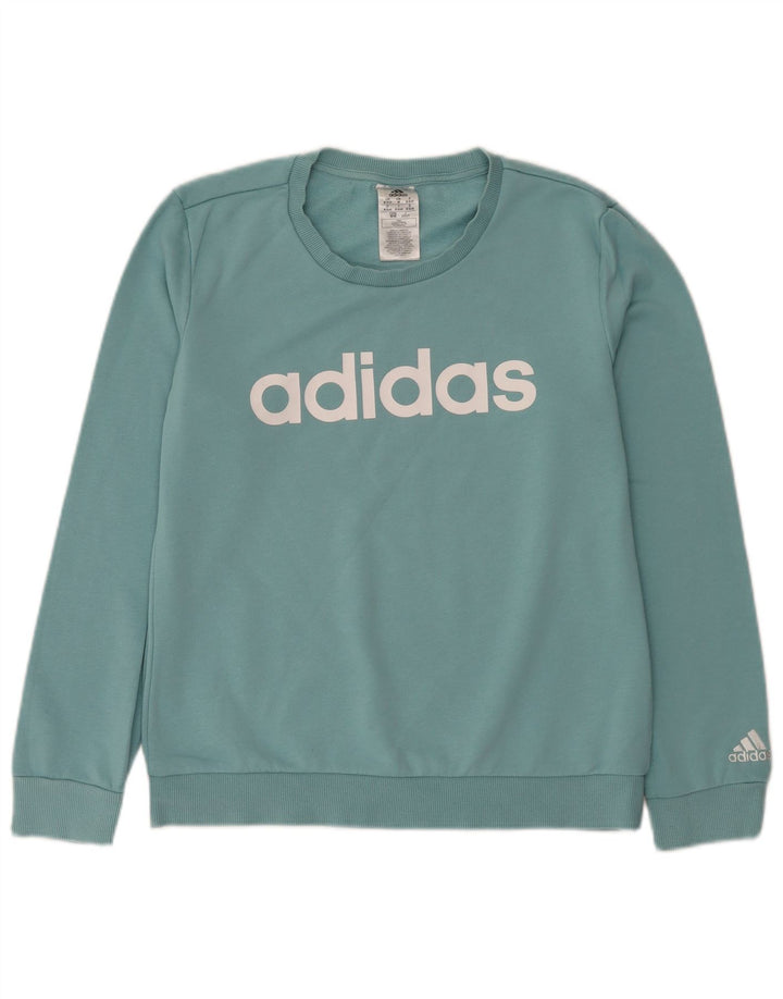 Женский свитер Adidas с рисунком, Великобритания, 12/14, средний синий, хлопок