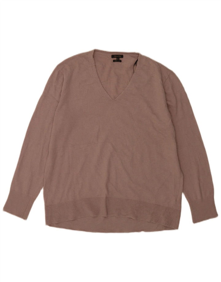Мужской джемпер с v-образным вырезом Massimo Dutti, средний коричневый шерстяной свитер
