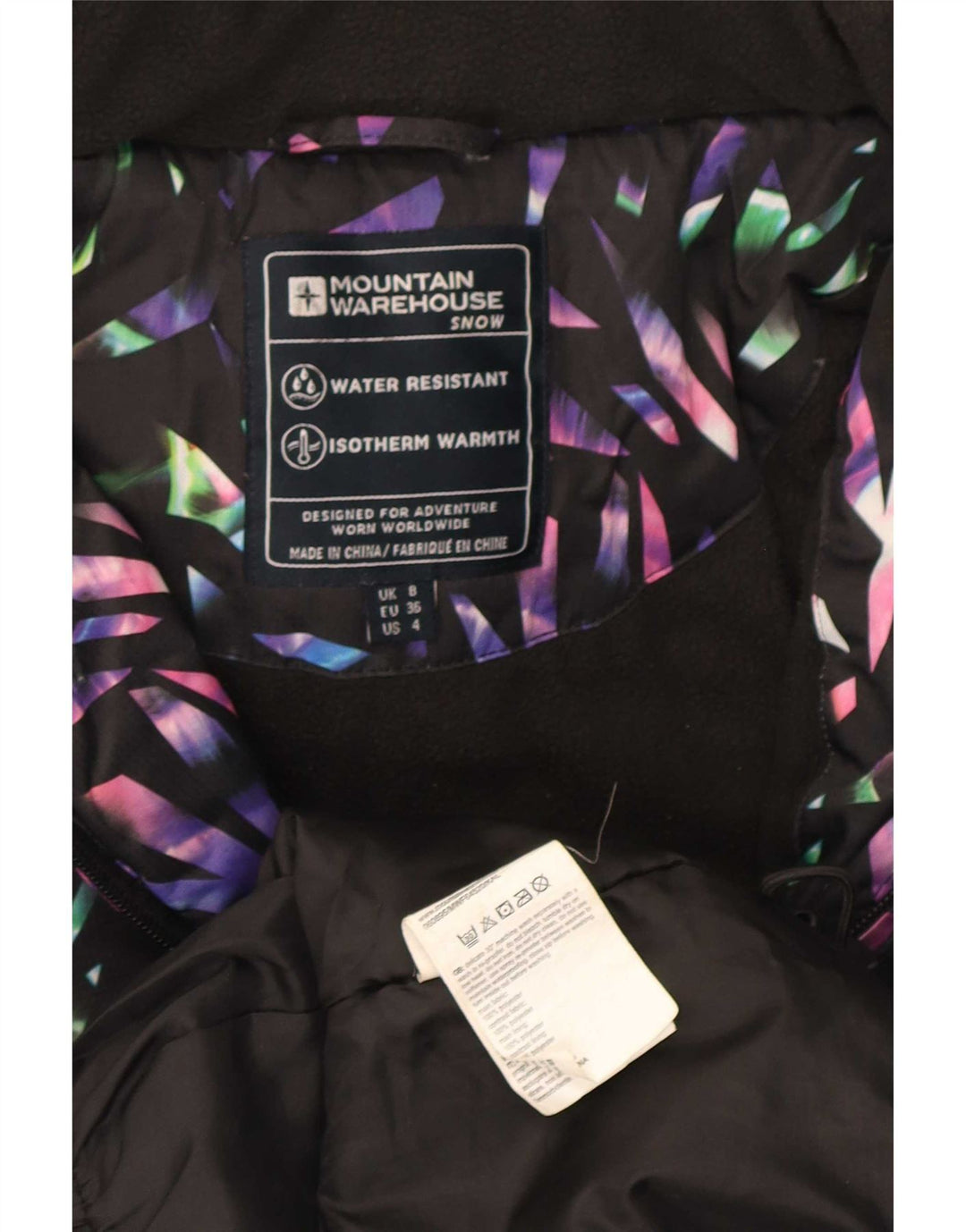 Женская лыжная куртка с капюшоном Mountain Warehouse UK 8, маленькая черная с геометрическим рисунком