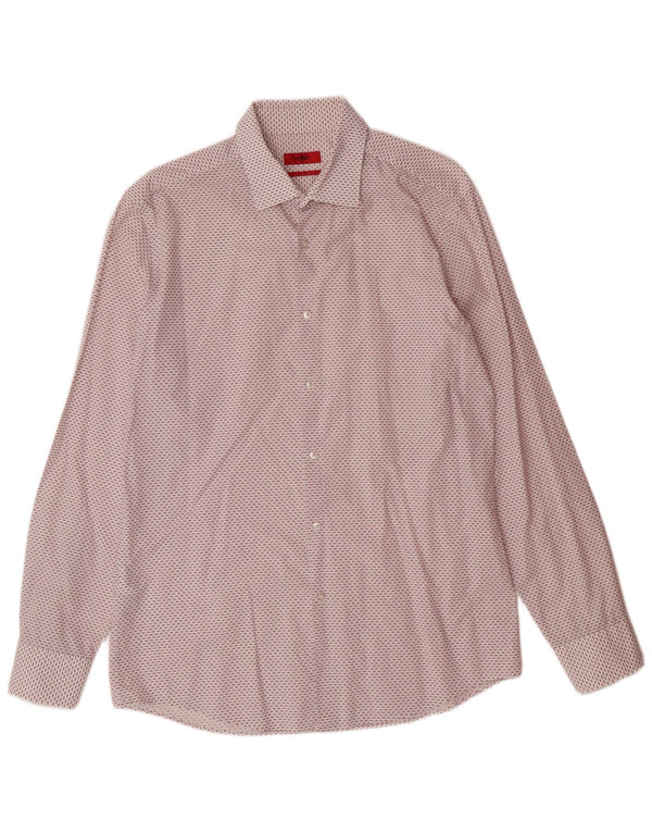 Мужская рубашка приталенного кроя HUGO BOSS, размер 42, 16, 1/2, большая белая пятнистая хлопковая ткань