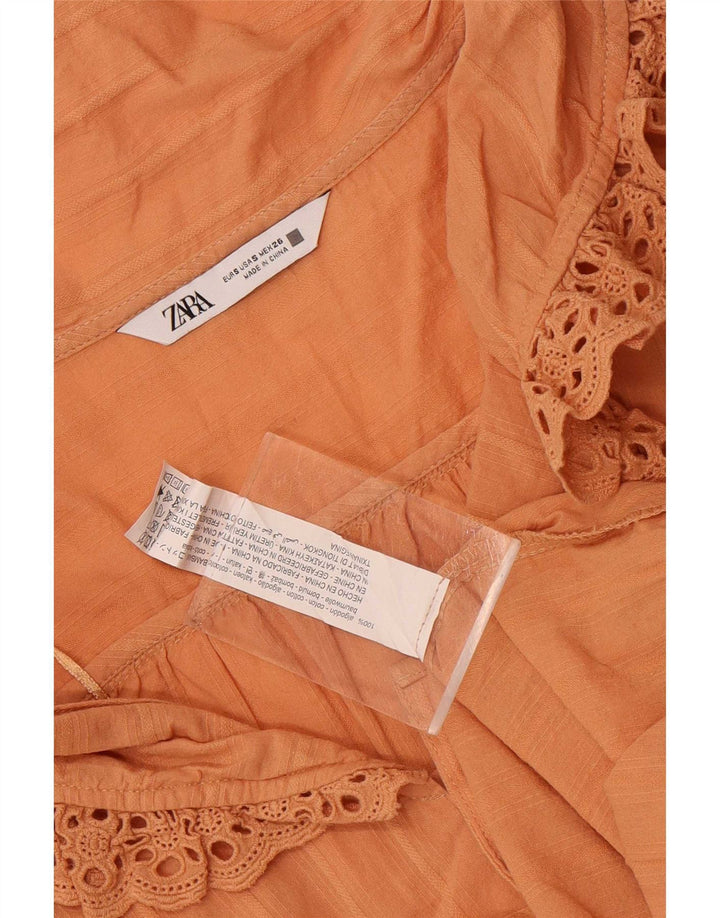 Женская блузка-рубашка оверсайз Zara UK 10, маленькая оранжевая, хлопок