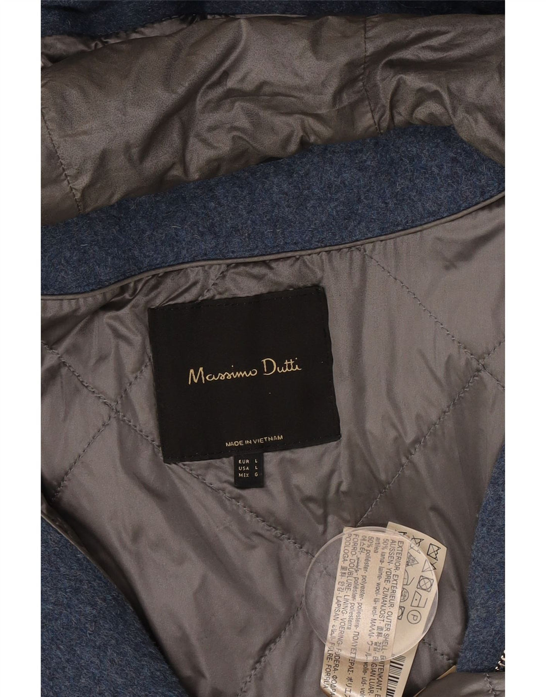 Massimo Dutti Женское пальто большого размера с капюшоном UK 16, большое синее шерстяное пальто