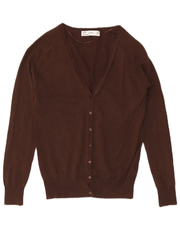 Женский кардиган Zara UK 12, хлопковый средний коричневый цвет
