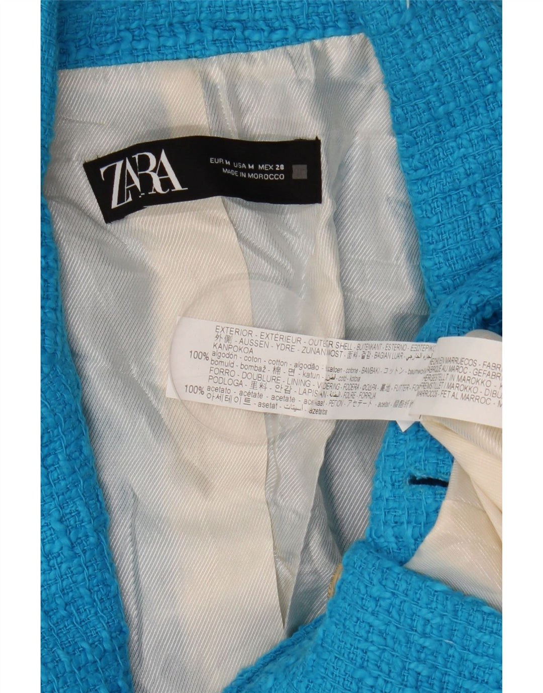 Женский двубортный пиджак Zara UK 12, хлопковый средний синий цвет