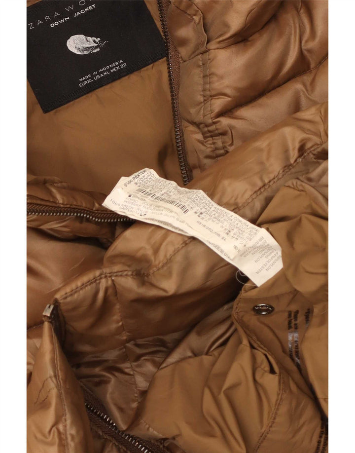 Женская стеганая куртка Zara UK 18 XL, коричневый нейлон