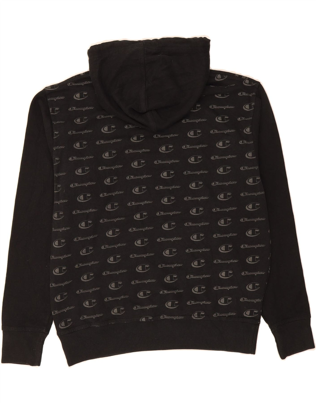 CHAMPION Mens Graphic Hoodie Jumper Medium Black Vintage Champion and Second-Hand Champion from Messina Hembry 