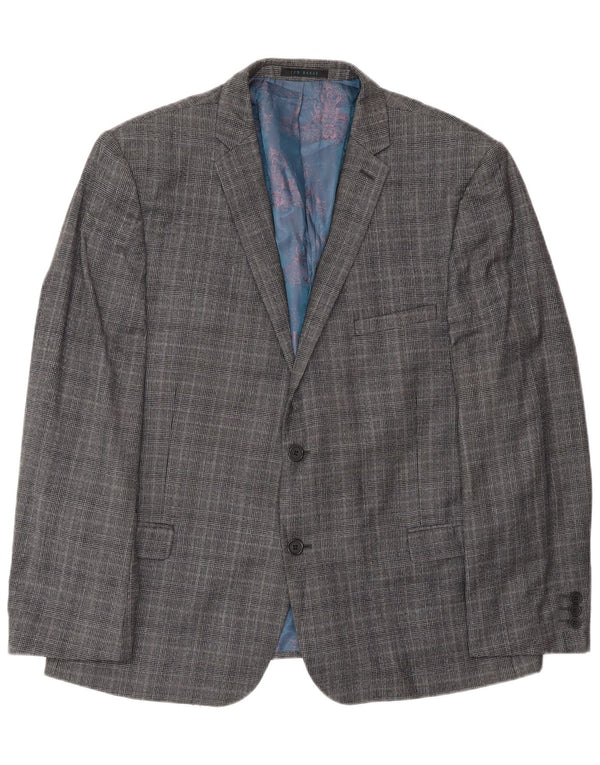 Мужской пиджак с 2 пуговицами Ted Baker UK 46 3XL, серая шерстяная клетка в клетку