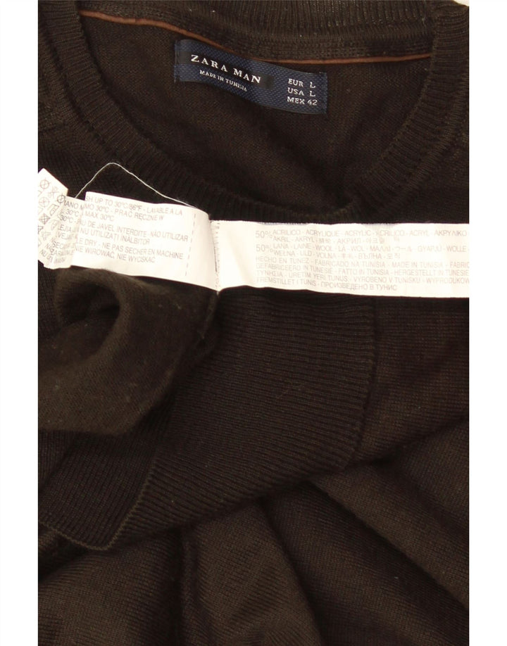 Мужской джемпер с круглым вырезом ZARA, большой коричневый акрил