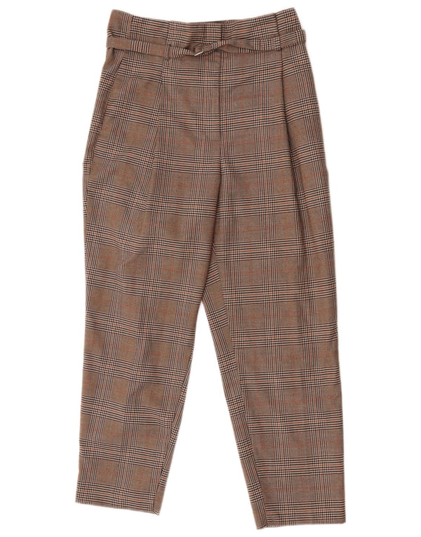 Zara Женские зауженные укороченные брюки с высокой талией среднего размера W28 L26 Коричневые в клетку