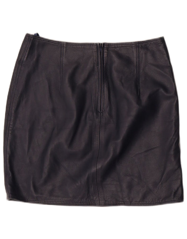 Винтажная женская мини-кожаная юбка EU 36, маленькая W28, темно-синяя кожа