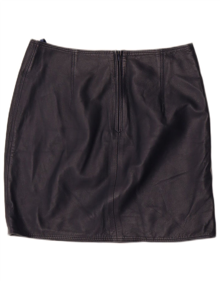 Винтажная женская мини-кожаная юбка EU 36, маленькая W28, темно-синяя кожа