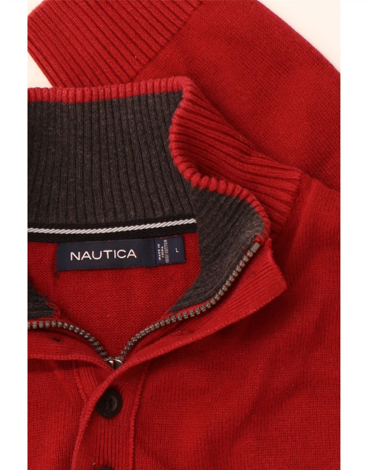Мужской джемпер NAUTICA с воротником на молнии, большой красный хлопковый свитер