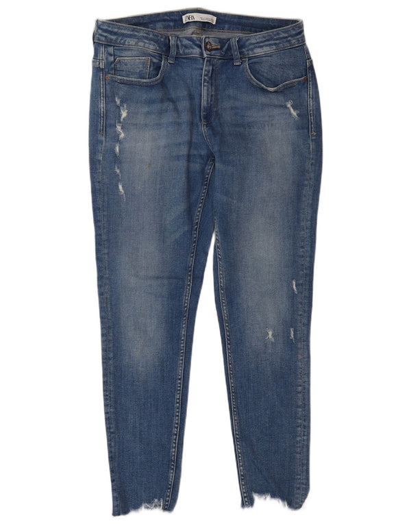 Женские потертые джинсы скинни Zara EU 42, большие W32 L27, синие