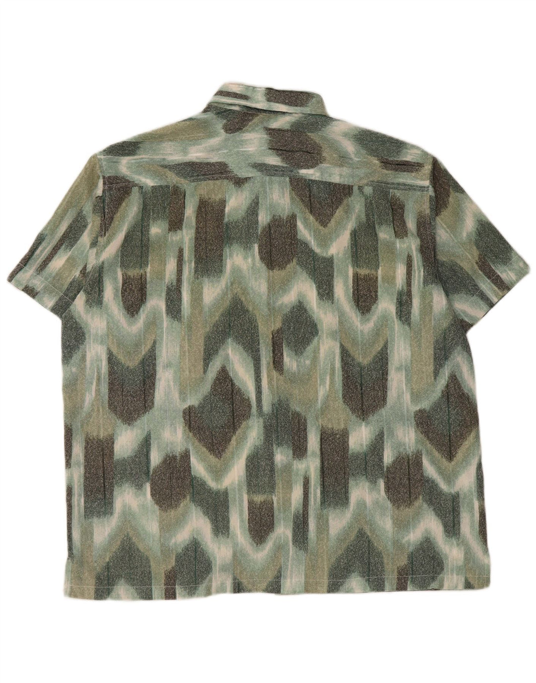 VINTAGE Мужская рубашка с коротким рукавом, большая зеленая с геометрическим рисунком