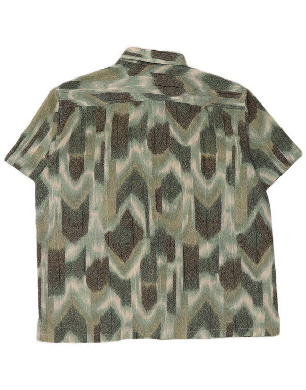 VINTAGE Мужская рубашка с коротким рукавом, большая зеленая с геометрическим рисунком
