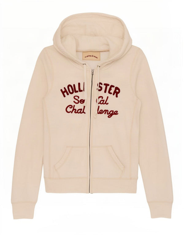 Женский свитер с капюшоном на молнии с графическим рисунком Hollister UK 12, средний белый хлопок