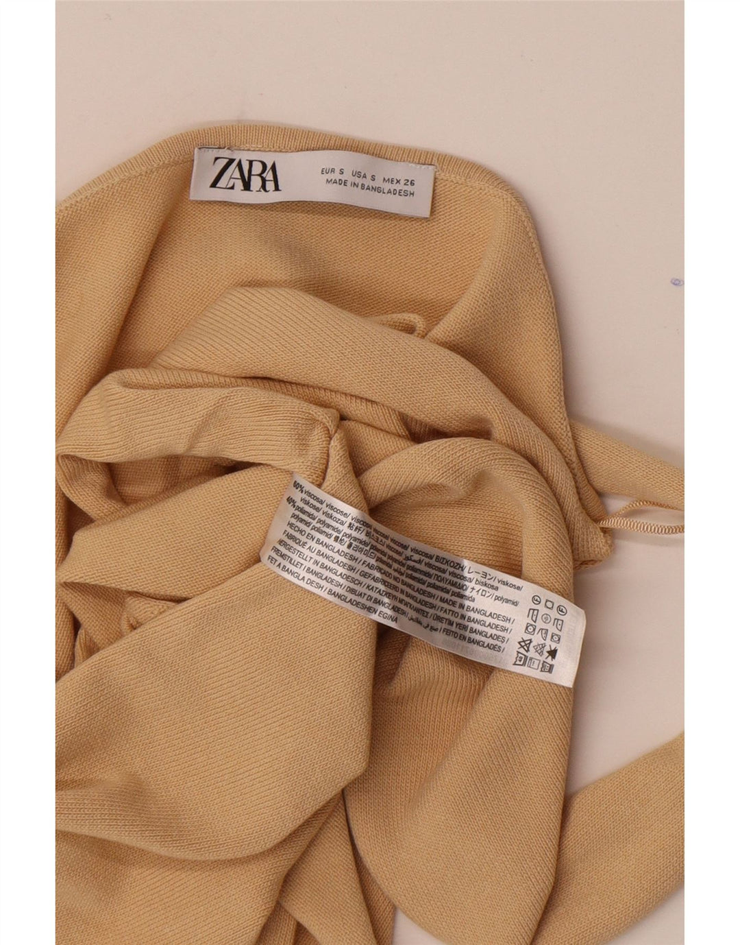 Женский укороченный топ с бретельками Zara UK 8, маленький, бежевый, вискоза
