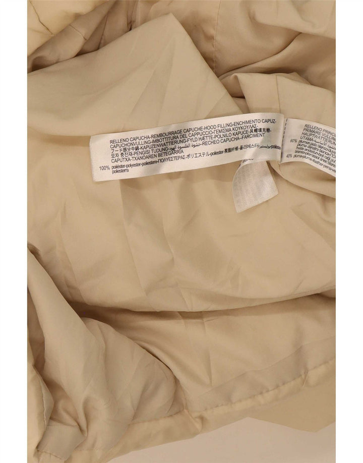 Zara Женское длинное стеганое пальто с капюшоном UK 6 XS Бежевый полиэстер