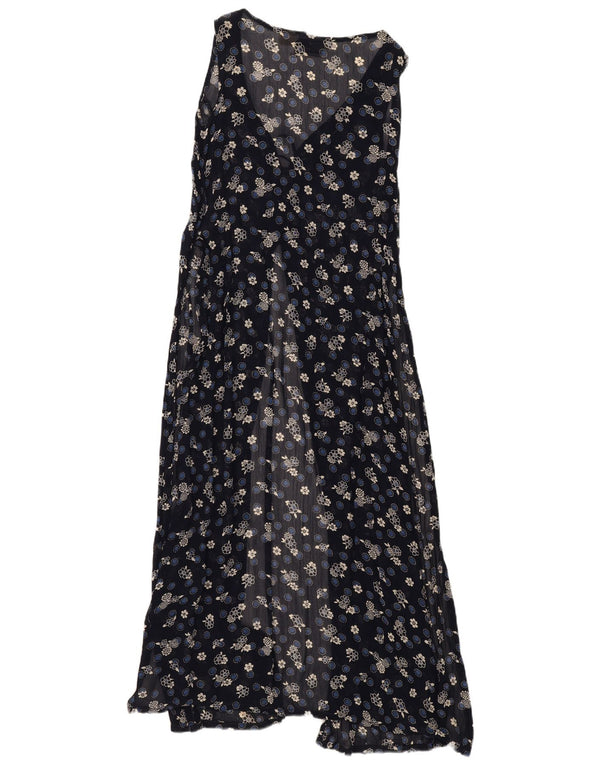FLORENTIA Womens Sleeveless Robe Dress UK 14 Large Navy Blue Floral Viscose