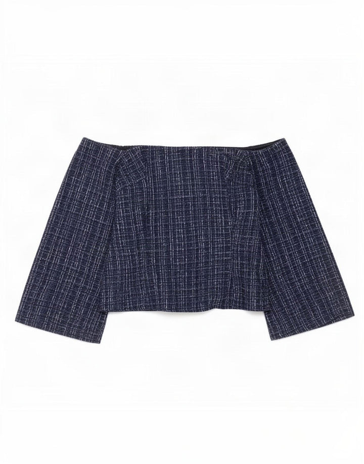 Женский топ с открытыми плечами Zara UK 12, средний темно-синий полиэстер в клетку