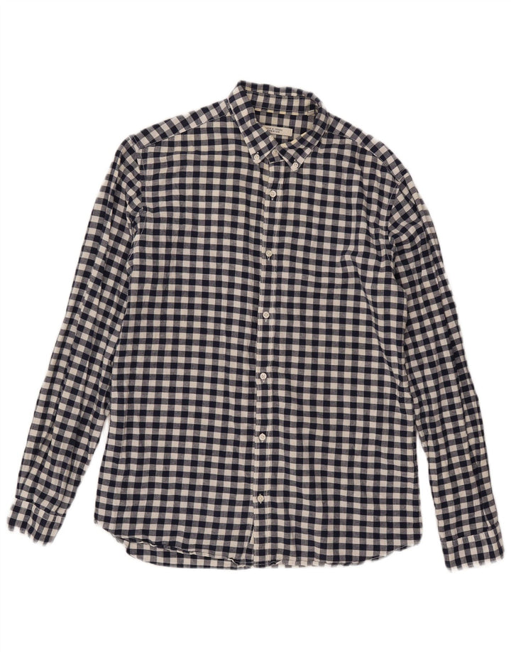 Мужская рубашка Jack & Jones среднего размера, темно-синяя, хлопковая в мелкую клетку