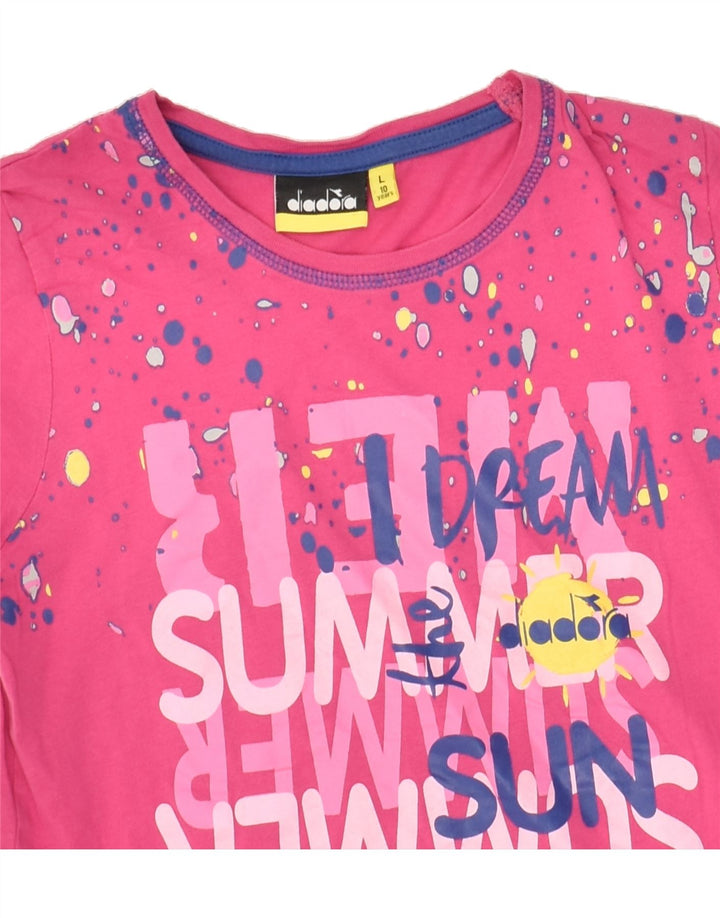 DIADORA Girls Graphic T-Shirt Top 9-10 Years Large  Pink Cotton | Vintage Diadora | Thrift | Second-Hand Diadora | Used Clothing | Messina Hembry 