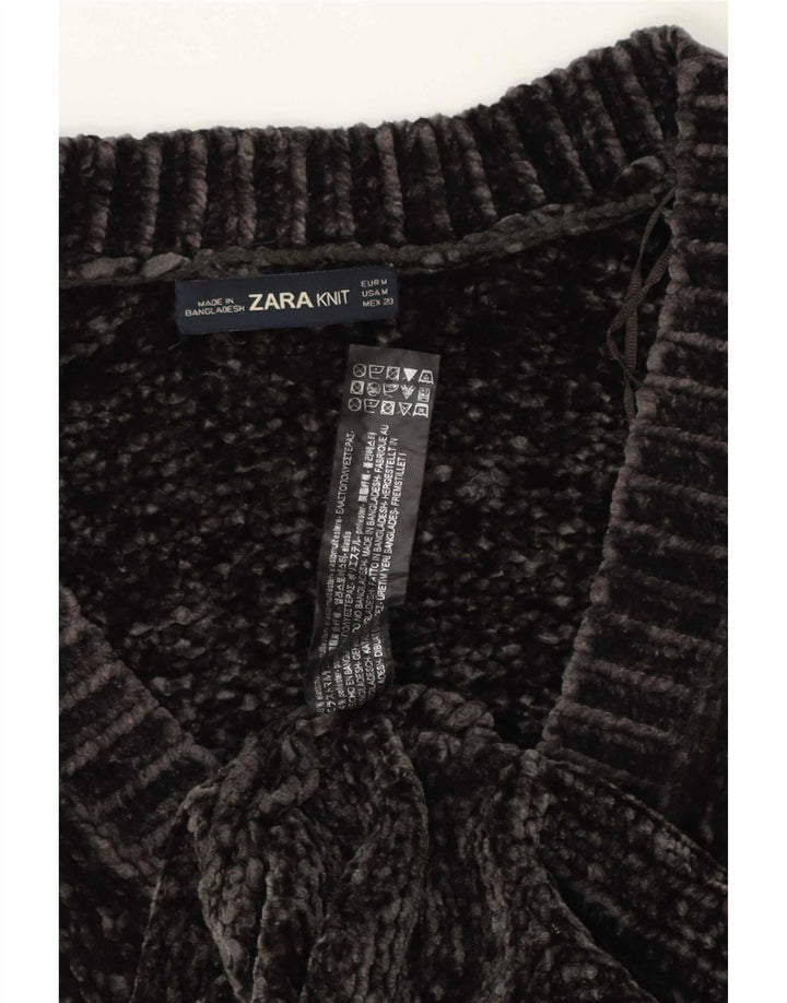 Женский свободный джемпер с v-образным вырезом и рукавами 3/4 Zara UK 14, средний серый цвет