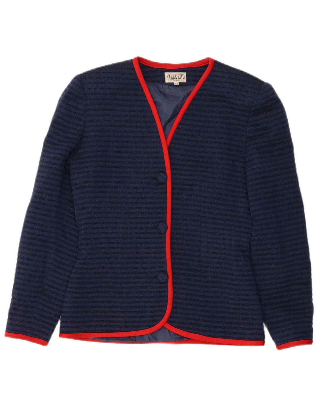 ВИНТАЖНЫЙ женский пиджак на 3 пуговицах IT 44, средний темно-синий в полоску