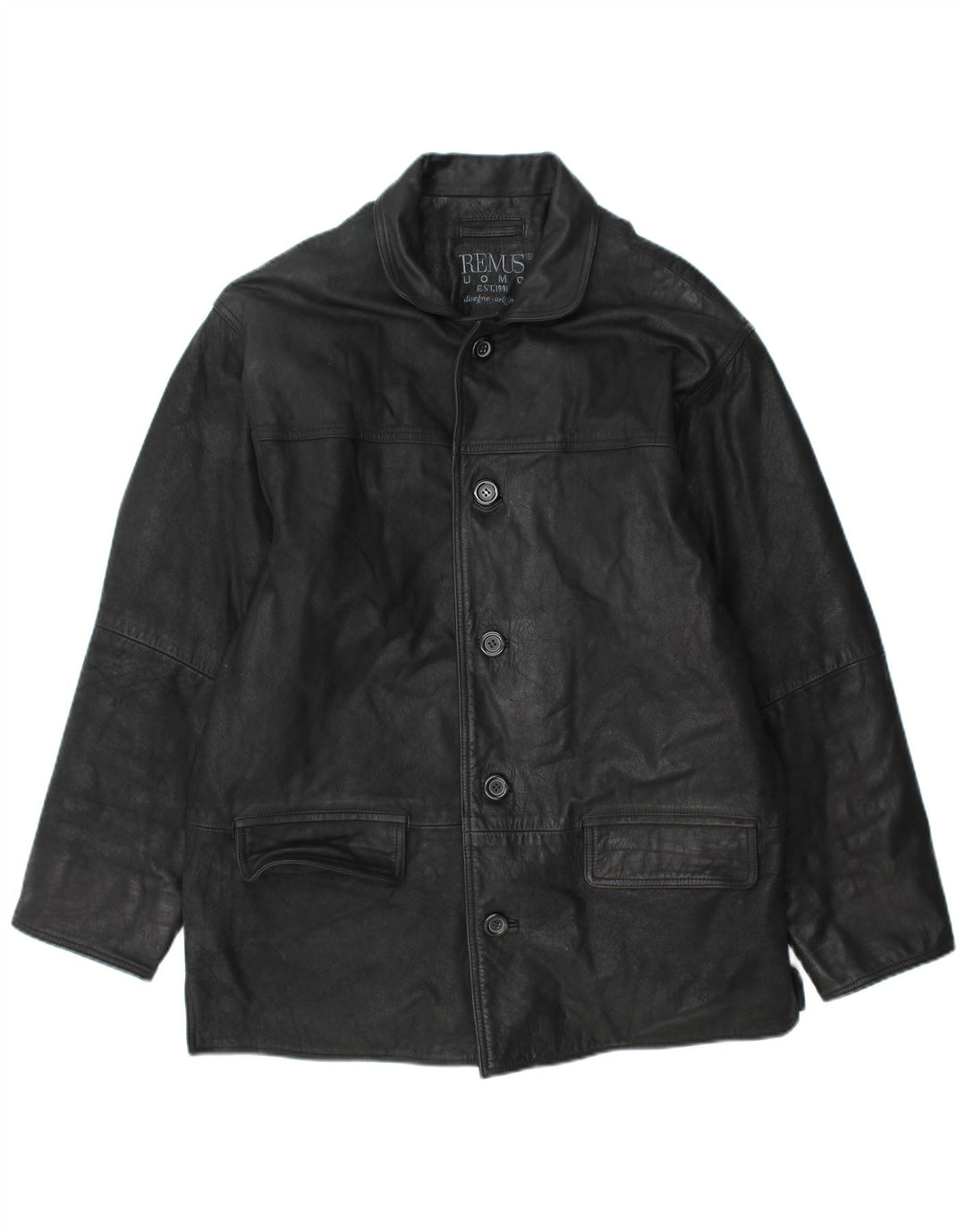 REMUS Мужское кожаное пальто UK 40 большое черное кожаное