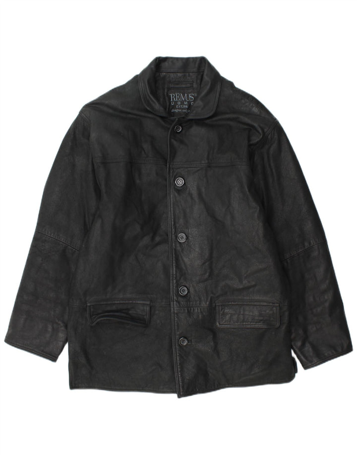 REMUS Мужское кожаное пальто UK 40 большое черное кожаное