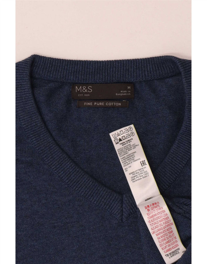 Мужской джемпер с v-образным вырезом Marks & Spencer, средний синий хлопковый свитер