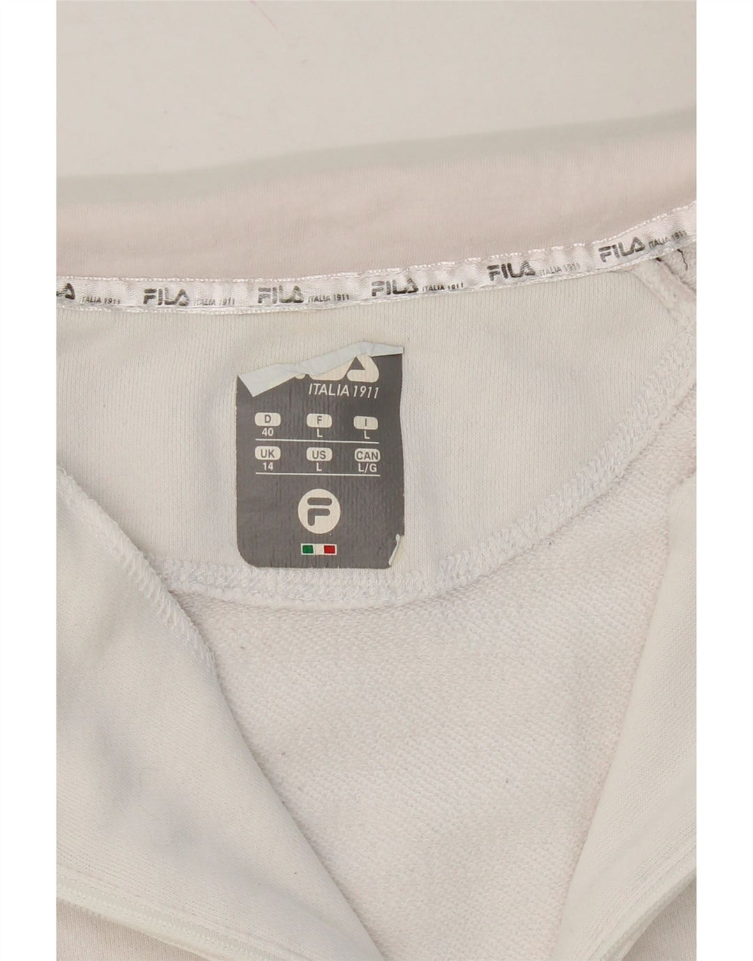 FILA Womens Tracksuit Top Jacket UK 14 Large White Cotton Vintage Fila and Second-Hand Fila from Messina Hembry 