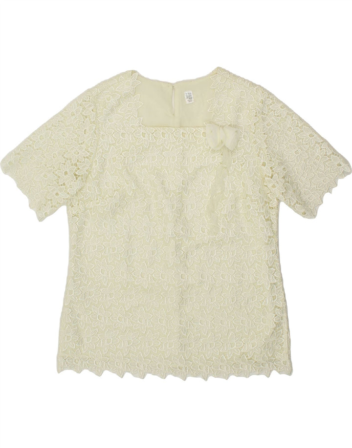 VINTAGE Womens Blouse Top UK 14/16 Large White Floral Polyester Vintage Vintage and Second-Hand Vintage from Messina Hembry 