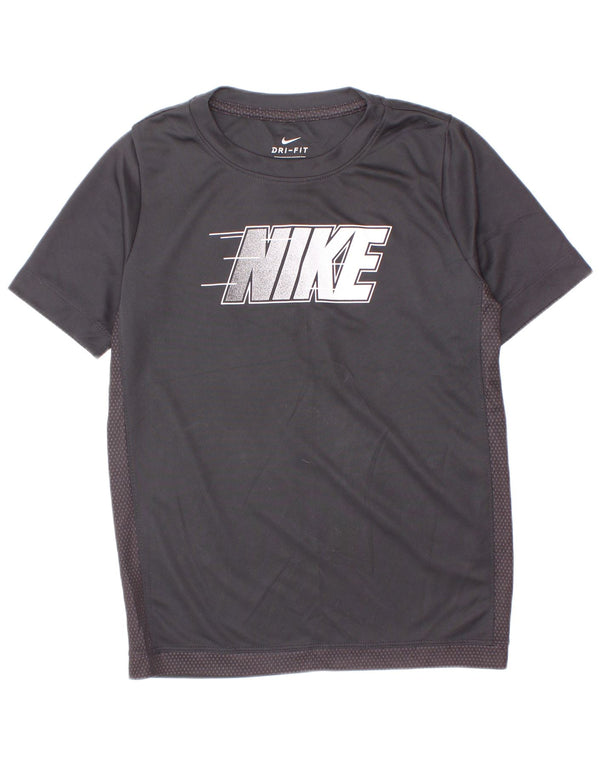 Футболка с графическим рисунком Nike Dri Fit для мальчиков 8–9 лет, маленькая, черная, с цветными блоками