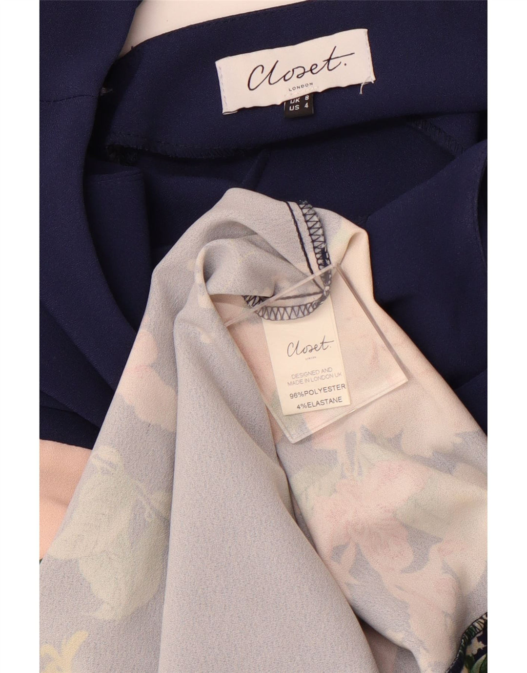 ШКАФ Женское облегающее платье без рукавов UK 8 маленькое темно-синее с цветочным принтом